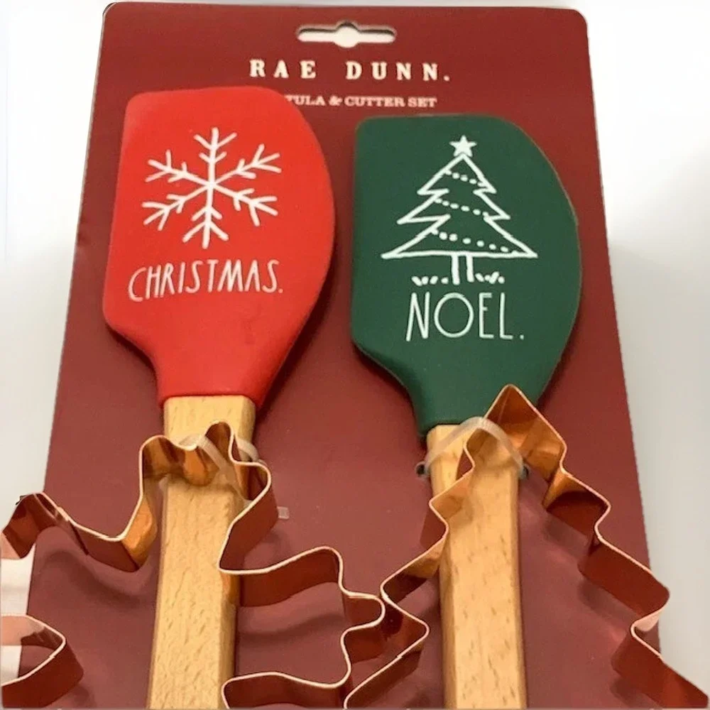 Christmas Cookies Holiday Bake Party Spatula Cookie Cutter Set Snowflake Tree